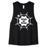 Trick Or Treat Spider Web Halloween Women's Racerback Cropped Tank