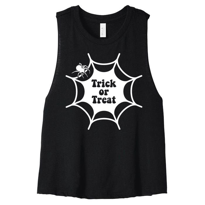 Trick Or Treat Spider Web Halloween Women's Racerback Cropped Tank