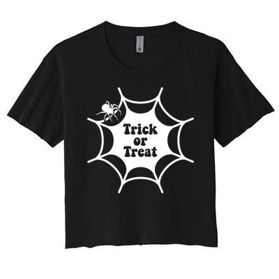 Trick Or Treat Spider Web Halloween Women's Crop Top Tee