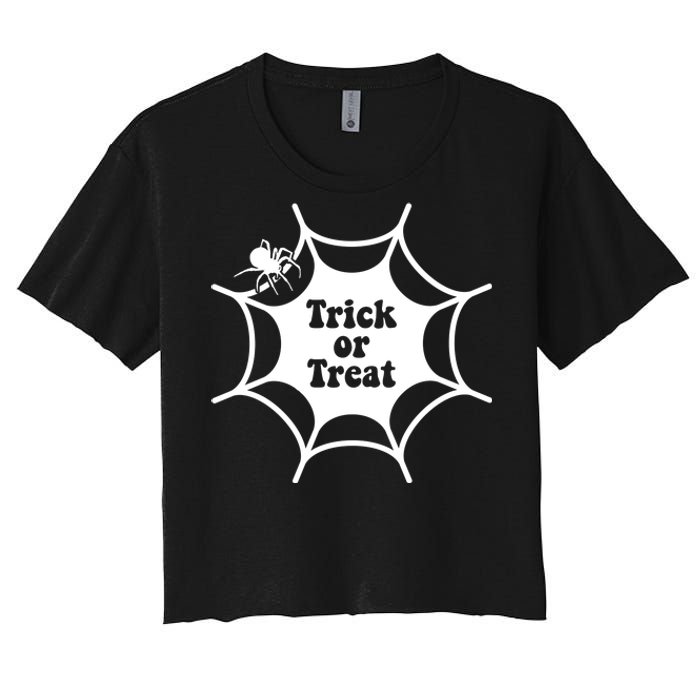 Trick Or Treat Spider Web Halloween Women's Crop Top Tee