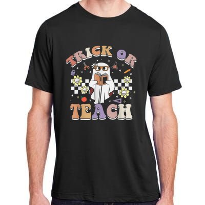 Trick or Teach Floral Groovy Halloween Teacher Retro Ghost Adult ChromaSoft Performance T-Shirt