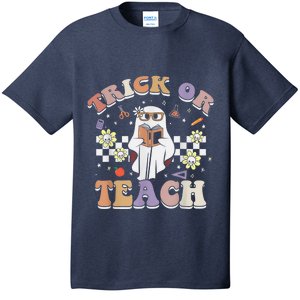 Trick or Teach Floral Groovy Halloween Teacher Retro Ghost T-Shirt