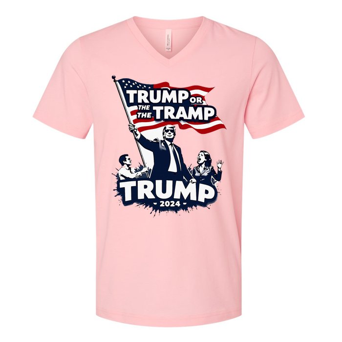 Trump Or The Tramp 2024 Vote For Trump Vance Election V-Neck T-Shirt