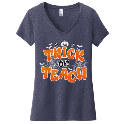 Trick Or Teach Funny Teacher Halloween Costume Women's V-Neck T-Shirt