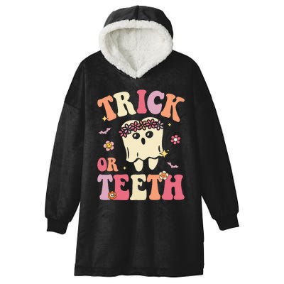 Trick Or Teeth Ghost Groovy Dental Halloween Treat Dentist Hooded Wearable Blanket