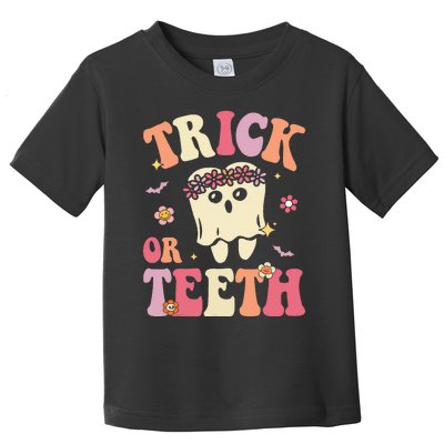 Trick Or Teeth Ghost Groovy Dental Halloween Treat Dentist Toddler T-Shirt