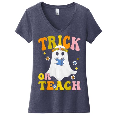 Trick Or Teach Funny Teacher Halloween Costume Teacher Women's V-Neck T-Shirt