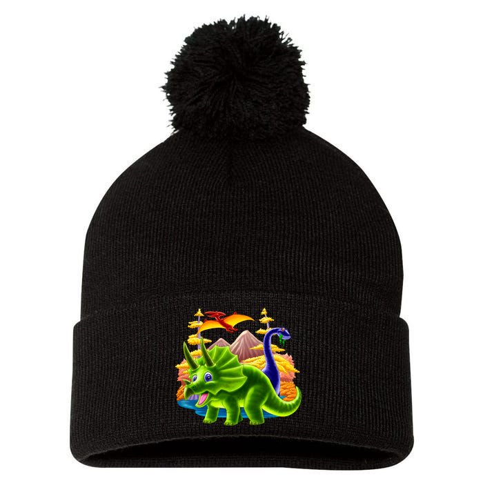 Triceratops & Others Pom Pom 12in Knit Beanie