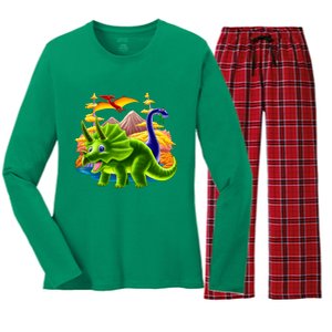 Triceratops & Others Women's Long Sleeve Flannel Pajama Set 