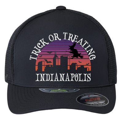 Trick Or Treating Indianapolis Meaningful Gift Spooky Halloween Gift Flexfit Unipanel Trucker Cap