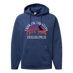 Trick Or Treating Indianapolis Meaningful Gift Spooky Halloween Gift Performance Fleece Hoodie