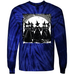 Trick Or Treat Witch Witches Girl Will Be Girl Halloween Tie-Dye Long Sleeve Shirt