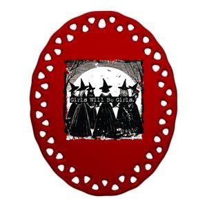 Trick Or Treat Witch Witches Girl Will Be Girl Halloween Ceramic Oval Ornament