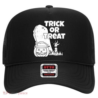 Trick Or Treat Halloween Spooky Graveyard High Crown Mesh Back Trucker Hat