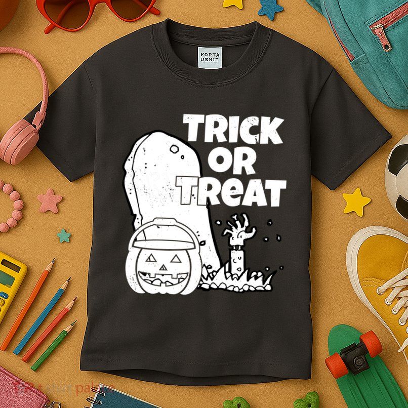 Trick Or Treat Halloween Spooky Graveyard Kids T-Shirt