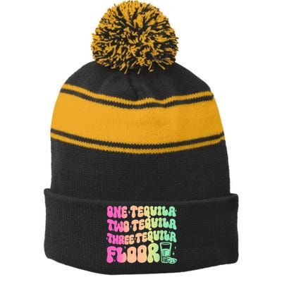 Tequila One Tequila Two Tequila Three Tequila Floor Stripe Pom Pom Beanie