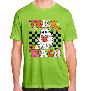 Trick Or Teach Groovy Halloween Retro Floral Ghost Teacher Adult ChromaSoft Performance T-Shirt