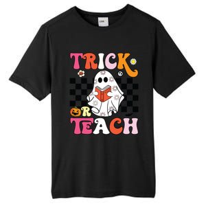 Trick Or Teach Groovy Halloween Retro Floral Ghost Teacher Tall Fusion ChromaSoft Performance T-Shirt