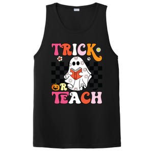 Trick Or Teach Groovy Halloween Retro Floral Ghost Teacher PosiCharge Competitor Tank