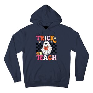 Trick Or Teach Groovy Halloween Retro Floral Ghost Teacher Hoodie