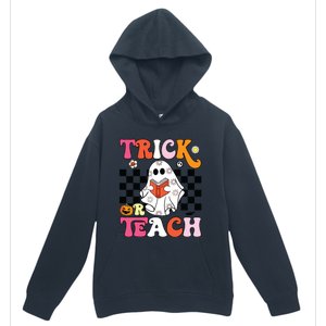 Trick Or Teach Groovy Halloween Retro Floral Ghost Teacher Urban Pullover Hoodie