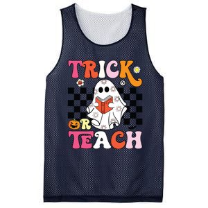 Trick Or Teach Groovy Halloween Retro Floral Ghost Teacher Mesh Reversible Basketball Jersey Tank