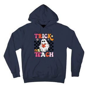 Trick Or Teach Groovy Halloween Retro Floral Ghost Teacher Tall Hoodie