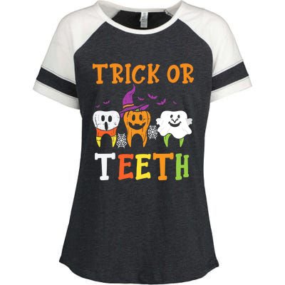 Trick Or Teeth Dental Halloween Treat Dentist Gift Enza Ladies Jersey Colorblock Tee