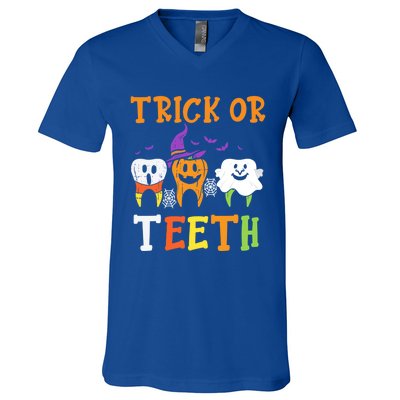 Trick Or Teeth Dental Halloween Treat Dentist Gift V-Neck T-Shirt