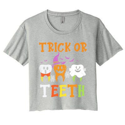 Trick Or Teeth Dental Halloween Treat Dentist Gift Women's Crop Top Tee