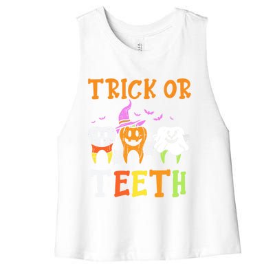 Trick Or Teeth Dental Halloween Treat Dentist Gift Women's Racerback Cropped Tank