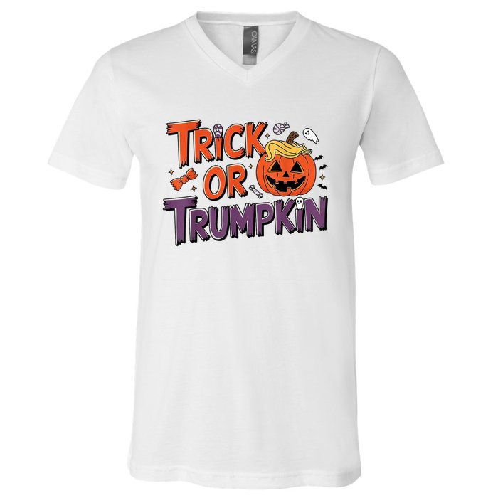 Trick Or Trumpkin Make Halloween Great Again Pro Trump 2024 V-Neck T-Shirt