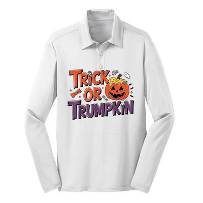 Trick Or Trumpkin Make Halloween Great Again Pro Trump 2024 Silk Touch Performance Long Sleeve Polo