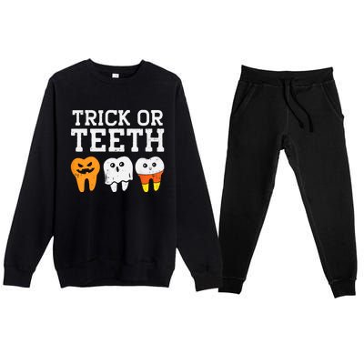 Trick Or Teeth Funny Dental Halloween Treat Dentist Gift Premium Crewneck Sweatsuit Set