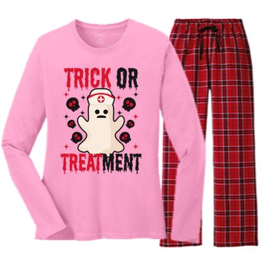 Trick Or Treatt Design Halloween Nurse Great Gift Women's Long Sleeve Flannel Pajama Set 