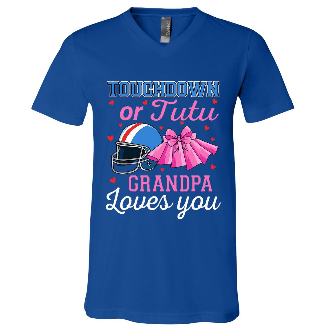Touchdown Or Tutu Grandpa Loves You Football Gender Reveal V-Neck T-Shirt