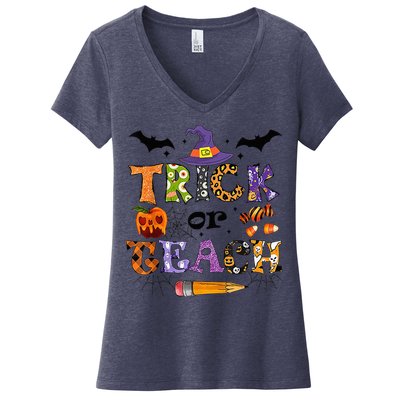 Trick Or Teach Funny Teacher Halloween Costume  Wo Women's V-Neck T-Shirt