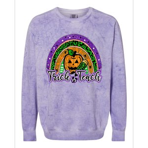 Trick Or Teach Funny Teacher Halloween Rainbow Pumpkin Colorblast Crewneck Sweatshirt