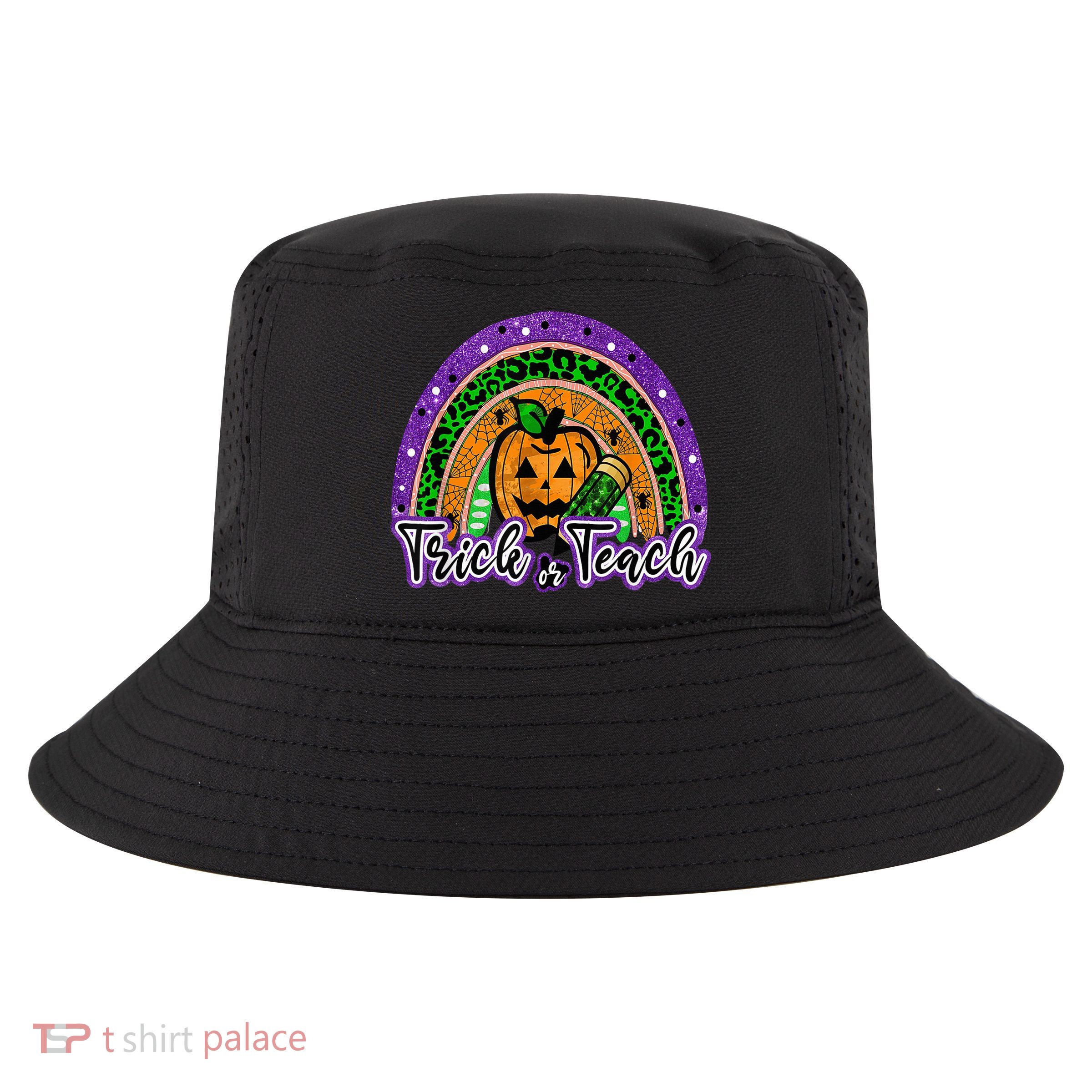 Trick Or Teach Funny Teacher Halloween Rainbow Pumpkin Cool Comfort Performance Bucket Hat
