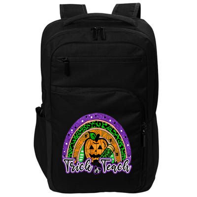 Trick Or Teach Funny Teacher Halloween Rainbow Pumpkin Impact Tech Backpack