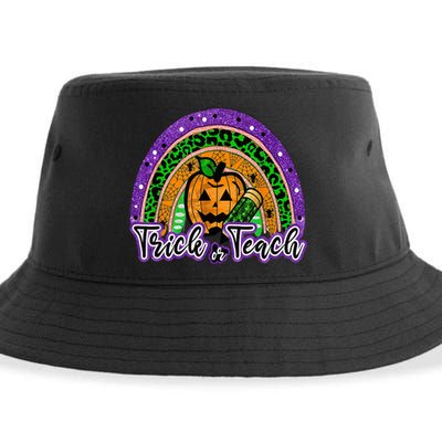 Trick Or Teach Funny Teacher Halloween Rainbow Pumpkin Sustainable Bucket Hat