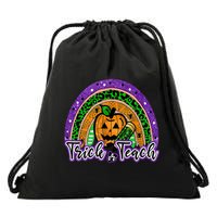 Trick Or Teach Funny Teacher Halloween Rainbow Pumpkin Drawstring Bag