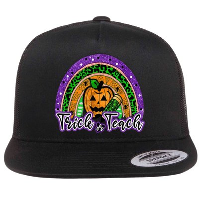 Trick Or Teach Funny Teacher Halloween Rainbow Pumpkin Flatbill Hat