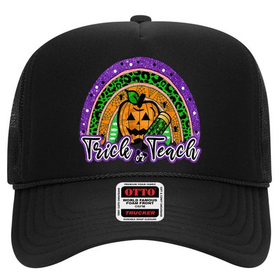 Trick Or Teach Funny Teacher Halloween Rainbow Pumpkin Trucker Hat