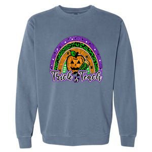 Trick Or Teach Funny Teacher Halloween Rainbow Pumpkin Garment-Dyed Sweatshirt