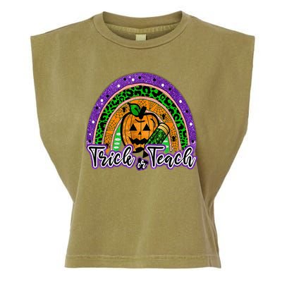 Trick Or Teach Funny Teacher Halloween Rainbow Pumpkin Garment-Dyed Women's Muscle Tee