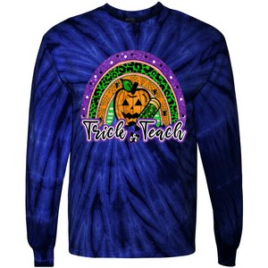 Trick Or Teach Funny Teacher Halloween Rainbow Pumpkin Tie-Dye Long Sleeve Shirt