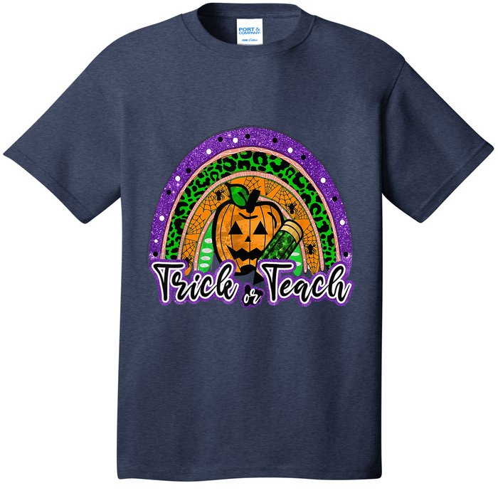 Trick Or Teach Funny Teacher Halloween Rainbow Pumpkin T-Shirt