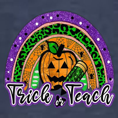 Trick Or Teach Funny Teacher Halloween Rainbow Pumpkin T-Shirt