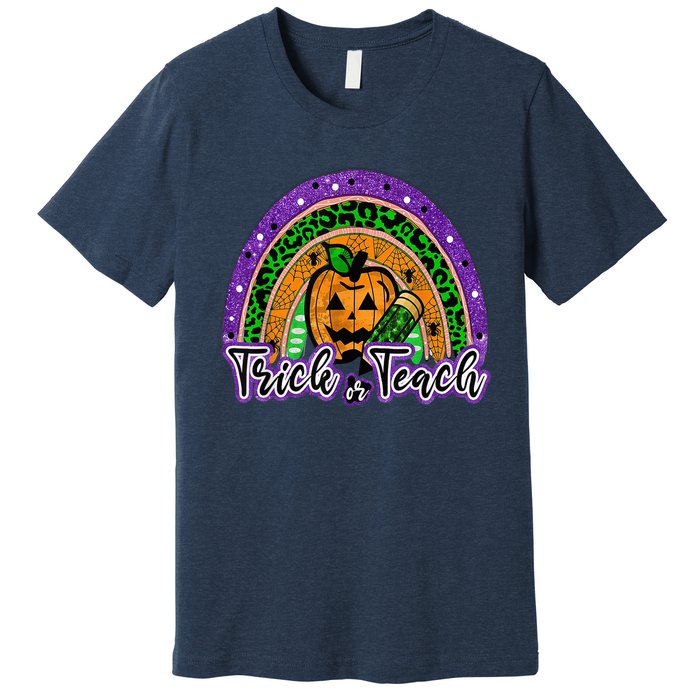 Trick Or Teach Funny Teacher Halloween Rainbow Pumpkin Premium T-Shirt